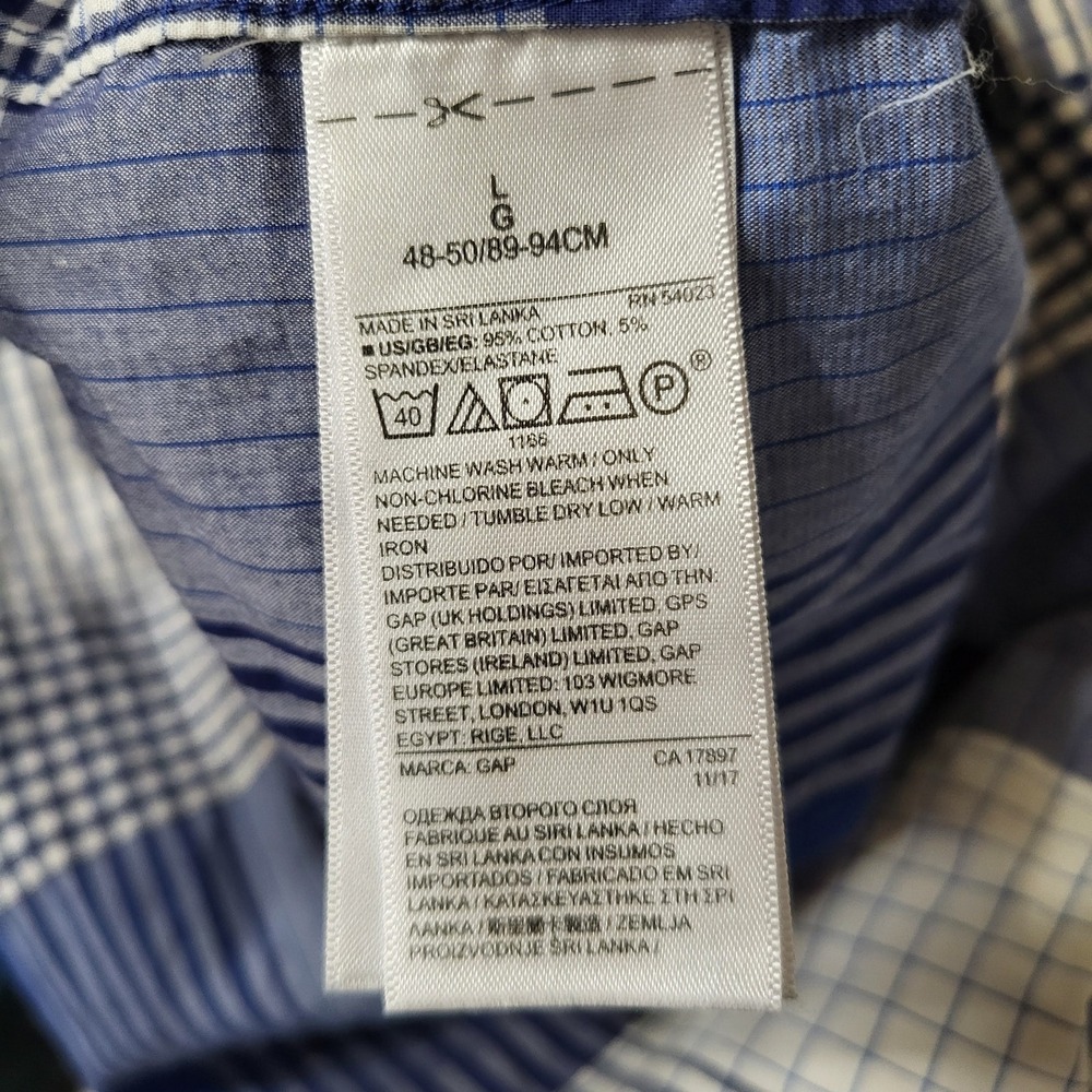 GAP Men Button Up Shirt L Blue Plaid‎ Long Sleeve Slim Stretch - Picture 3 of 9